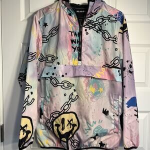Reason Clothing Sz  Med Windbreaker Coat Jacket Designed in NYC Hooded Graffiti